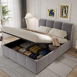Concept Usine Lit coffre style nuage LED 140x190cm velours gris BALTIMORE