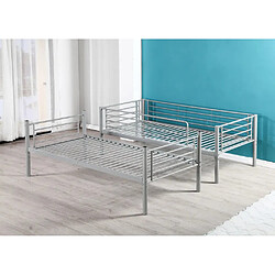 Homy France Lit superposé séparable métal 2 couchages 90x190 cm Gris LUNA pas cher