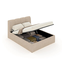 Concept Usine Lit coffre style nuage LED 140x190cm velours beige BALTIMORE