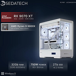 Sedatech PC Gamer XL White Edition • AMD Ryzen 9 9900X • RX 9070 XT • 32Go DDR5 • 2To SSD M.2 • Windows 11