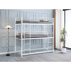 Homy France Lit superposé en métal TRIPLE 3 couchages 90x190 cm Blanc