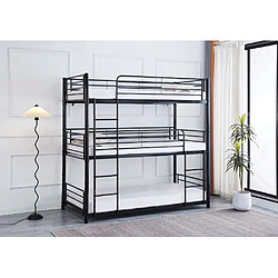 Homy France Lit superposé en métal TRIPLE 3 couchages 90x190 cm Noir