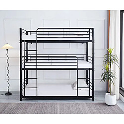 Homy France Lit superposé métal 3 couchages 90x190 cm Noir TRIPLE pas cher
