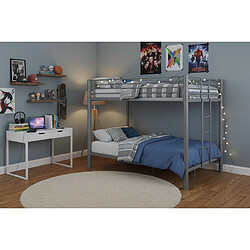 Homy France Lit superposé 4 personnes métal gris 140x190 cm sommier inclus COLOSSE pas cher
