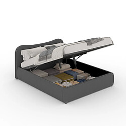 Concept Usine Lit coffre 140x190cm design arrondi velours côtelé gris PLANO 