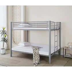 Homy France Lit superposé 4 places 2+2 COLOSSE 140x190 cm sommier inclus gris