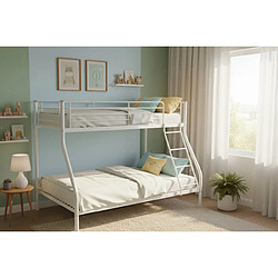 Homy France Lit superposé 3 places 2+1 métal COSTO sommier inclus blanc