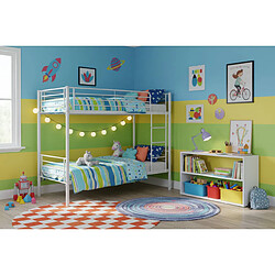 Homy France Lit superposé Séparable métal LUNA 1+1 90x190 cm sommier inclus blanc