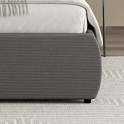 Concept Usine Lit coffre 140x190cm design arrondi velours côtelé gris PLANO pas cher