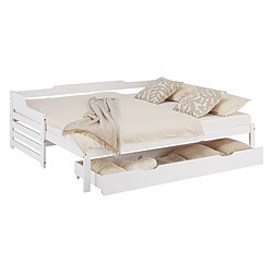 Homestyle4U Lit gigogne 90x200 2 matelas tiroir bois blanc