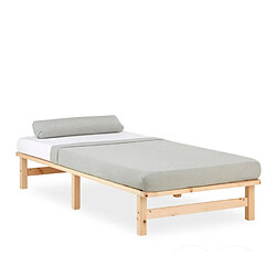 Homestyle4U Lit simple 90x200 matelas bois naturel