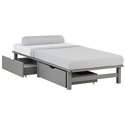 Homestyle4U Lit simple 90x200 matelas 2 tiroirs bois gris