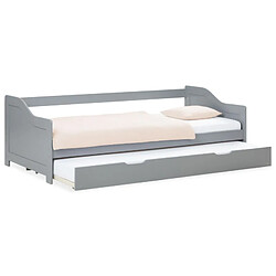 Homestyle4U Lit gigogne 90x200 2 matelas bois gris