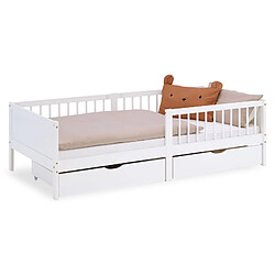 Homestyle4U Lit simple 90x200 2 tiroirs bois blanc enfant