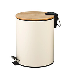 AMIG | Poubelle à pédale NATURLINE | Ø200 x 260 mm | Acier / Bambou | Blanc