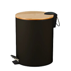 AMIG | Poubelle à pédale NATURLINE | Ø200 x 260 mm | Acier / Bambou | Noir