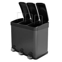 Avis AMIG | Tripler poubelle de recyclage avec pédale RECIK3 | 60 x 37 x 49 cm | Acier | Noir mat