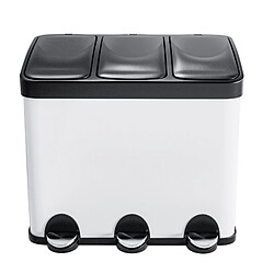 AMIG | Tripler poubelle de recyclage avec pédale RECIK3 | 60 x 37 x 49 cm | Acier | Blanc pas cher