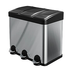 AMIG | Tripler poubelle de recyclage avec pédale RECIK3 | 60 x 37 x 49 cm | Acier inoxydable | Mat
