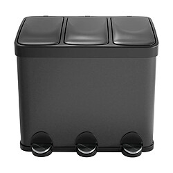 AMIG | Tripler poubelle de recyclage avec pédale RECIK3 | 60 x 37 x 49 cm | Acier | Noir mat pas cher