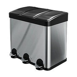 AMIG | Tripler poubelle de recyclage avec pédale RECIK3 | 60 x 37 x 49 cm | Acier inoxydable | Mat