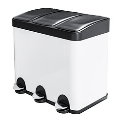 AMIG | Tripler poubelle de recyclage avec pédale RECIK3 | 60 x 37 x 49 cm | Acier | Blanc