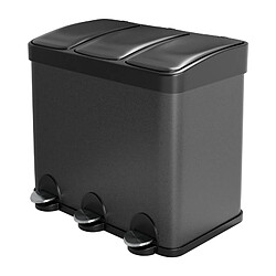 AMIG | Tripler poubelle de recyclage avec pédale RECIK3 | 60 x 37 x 49 cm | Acier | Noir mat