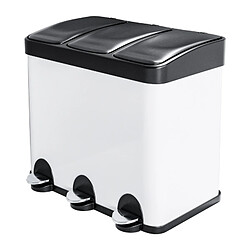 AMIG | Tripler poubelle de recyclage avec pédale RECIK3 | 60 x 37 x 49 cm | Acier | Blanc