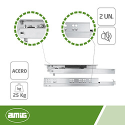 Avis AMIG | Coulisse pour tiroir à bille - Push Open 45 | 450 mm | Acier | Zingué