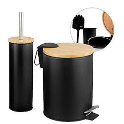 AMIG | Jeu de poubelle à pédale et brosse toilette NATURLINE | Ø168 x 230 mm | Acier / Bambou | Noir