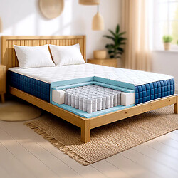 The White Stone Matelas 160x200cm, Hauteur 30 cm, avec Ressorts Ensachés et Memory Foam |