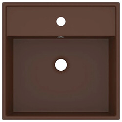 Helloshop26 Lavabo carré à trop-plein marron foncé mat 41 x 41 cm céramique 02_0002693