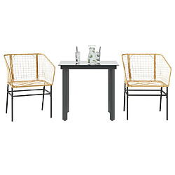 vidaXL Ensemble à manger de jardin 3pcs marron résine tressée verre