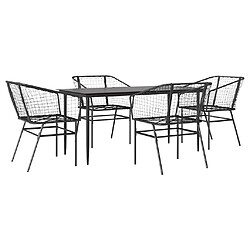 vidaXL Ensemble à manger de jardin 5 pcs noir résine tressée verre