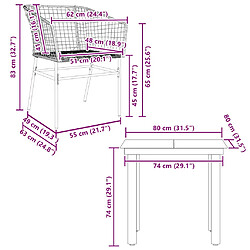 vidaXL Ensemble à manger de jardin 3pcs marron résine tressée verre pas cher