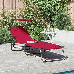 vidaXL Chaise longue pliante avec auvent rouge en tissu Oxford 600D