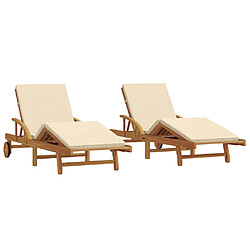 vidaXL Transat 2 pcs Beige 200 x 67 x 84 cm Bois d'Acacia Massif