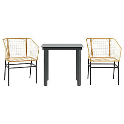 vidaXL Ensemble à manger de jardin 3pcs marron résine tressée verre