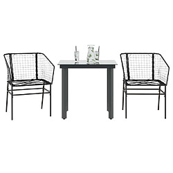 vidaXL Ensemble à manger de jardin 3 pcs noir résine tressée verre