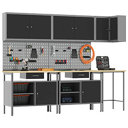 vidaXL Ensemble de placards de travail avec tiroir 10 pcs Noir et gris