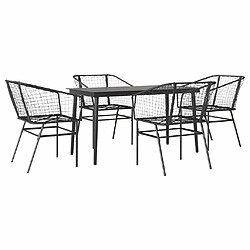 vidaXL Ensemble à manger de jardin 5 pcs noir résine tressée verre