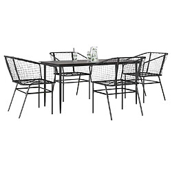 vidaXL Ensemble à manger de jardin 5 pcs noir résine tressée verre