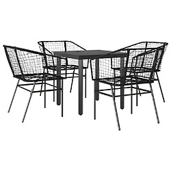 vidaXL Ensemble à manger de jardin 5 pcs noir résine tressée verre