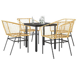 vidaXL Ensemble à manger jardin 5pcs marron poly rotin verre