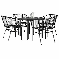 vidaXL Ensemble à manger de jardin 5 pcs noir résine tressée verre