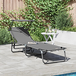 vidaXL Transat pliant avec auvent en tissu Oxford 600D gris