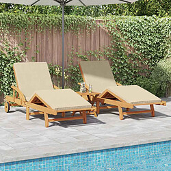 vidaXL Transat 2 pcs Beige 200 x 67 x 84 cm Bois d'Acacia Massif