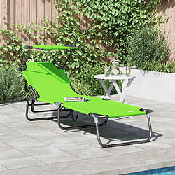 vidaXL Chaise Longue Pliante avec Auvent en Tissu Oxford Vert 600D