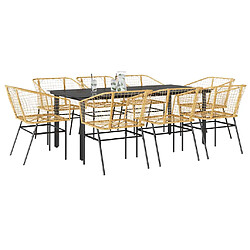 vidaXL Ensemble à manger de jardin 9 pcs marron résine tressée verre