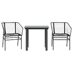 vidaXL Ensemble à manger de jardin 3 pcs noir résine tressée verre
